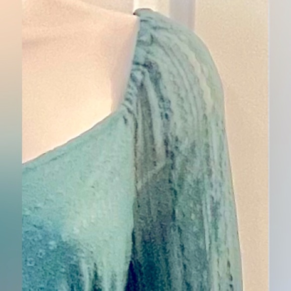 EUC! LC Lauren Conrad Teal Lace puffy sleeve Smocked Peplum Blouse XL - Picture 8 of 15